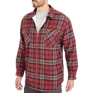 Smith's Workwear Zip-Front Sherpa-Lined Flannel Shirt Jacket Sz L Red Plaid